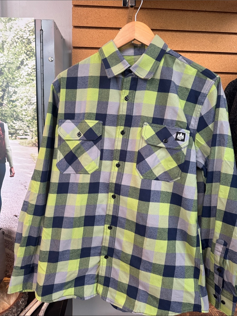 Arbor Lime Green Navy Gray Plaid Button-Front Shirt